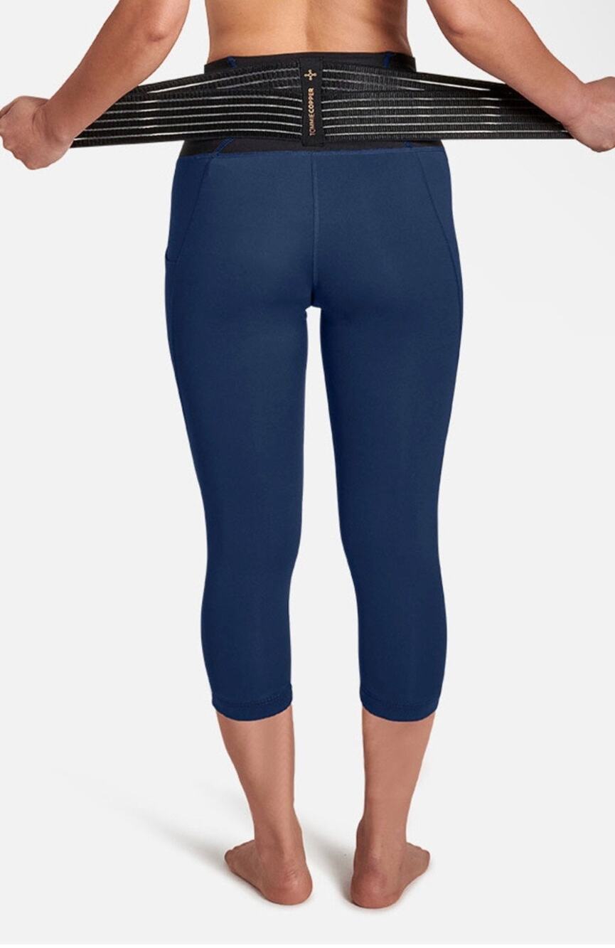 Tommie Copper Navy Adjustable Lower Back Support Capri Leggings XL NWT